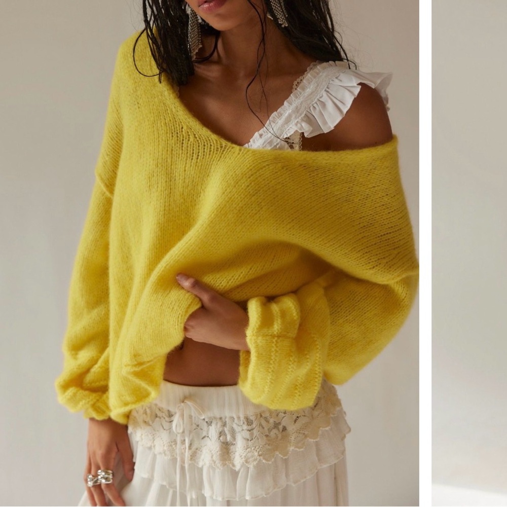 Free People Marina Softspun Knit Sweater – Yellow – Size Medium – EUC